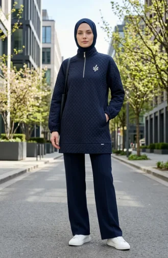 Dik Yaka Kapitone Sweatshirt 71227-02 Lacivert