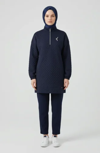 Dik Yaka Kapitone Sweatshirt 71227-02 Lacivert