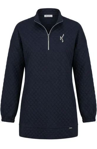 Dik Yaka Kapitone Sweatshirt 71227-02 Lacivert