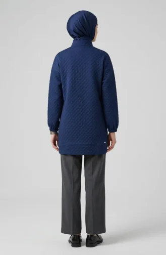 Dik Yaka Kapitone Sweatshirt 71227-04 İndigo