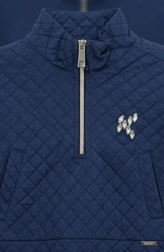 Dik Yaka Kapitone Sweatshirt 71227-04 İndigo