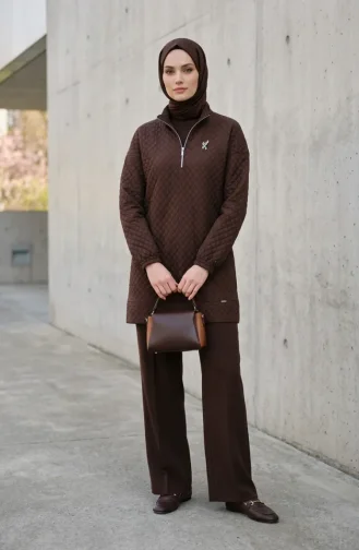 Dik Yaka Kapitone Sweatshirt 71227-05 Kahverengi