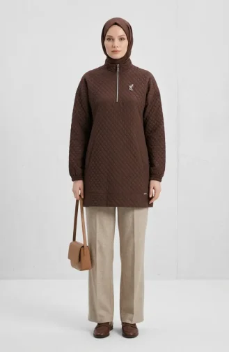 Dik Yaka Kapitone Sweatshirt 71227-05 Kahverengi
