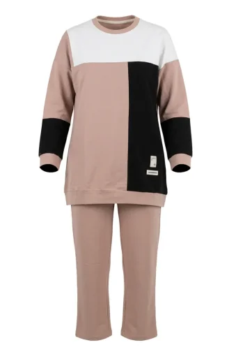طقم من قطعتين بنمط مربعات 70096-01 بيج 70096-01