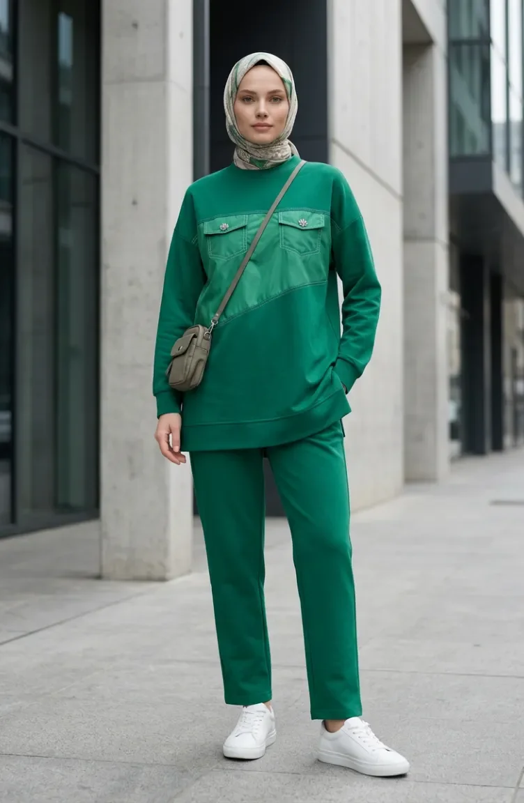 Ensemble Deux Pièces Avec Détails De Poche 71149-02 Vert 71149-02