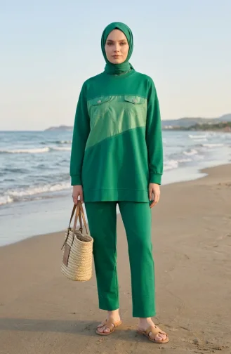 Ensemble Deux Pièces Avec Détails De Poche 71149-02 Vert 71149-02