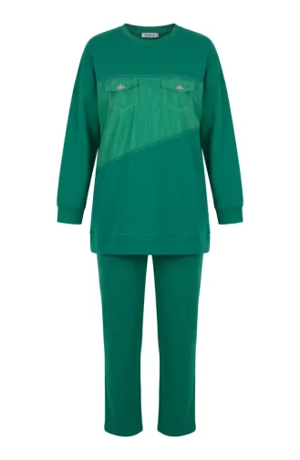 Ensemble Deux Pièces Avec Détails De Poche 71149-02 Vert 71149-02