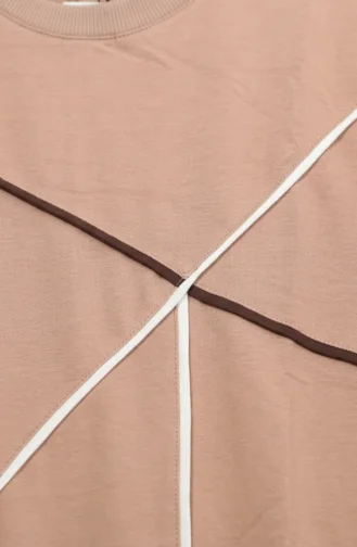 Geometrisches Streifenkleid In Übergröße Modell 12021-01 Beige 12021-01