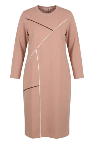 Geometrisches Streifenkleid In Übergröße Modell 12021-01 Beige 12021-01