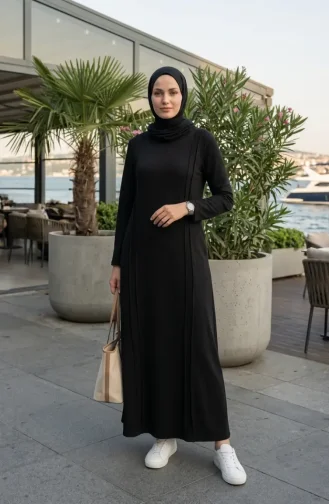 Sportkleid In Großen Größen Mit Paspelierung 12027-01 Schwarz 12027-01