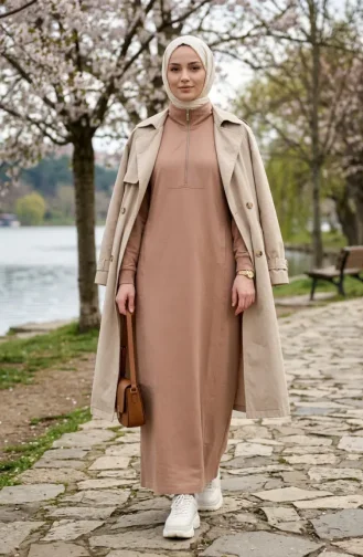 Robe Beige Avec Fermeture éclair Au Col 71041-01 71041-01
