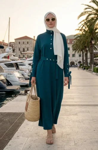 Sportkleid Mit Druckknopfleiste Und Gürtel 71183-01 Petrol 71183-01
