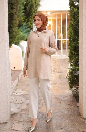 Tuniek Met Ritssluiting En Steendetails 71245-02 Beige 71245-02
