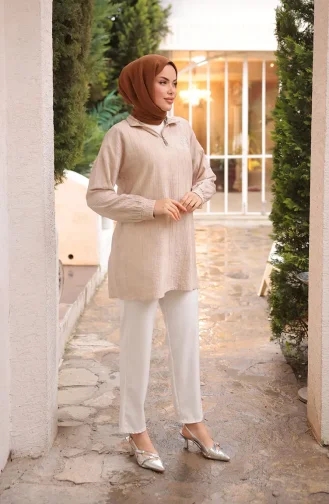 Tuniek Met Ritssluiting En Steendetails 71245-02 Beige 71245-02