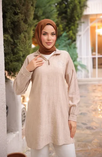 Tuniek Met Ritssluiting En Steendetails 71245-02 Beige 71245-02