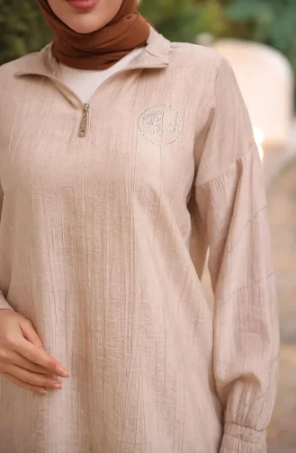 Tuniek Met Ritssluiting En Steendetails 71245-02 Beige 71245-02