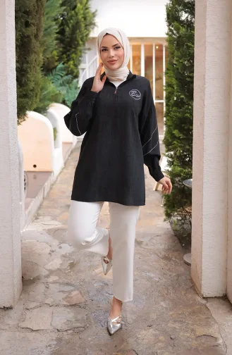 Stone Detail Zippered Tunic 71245-04 Black 71245-04