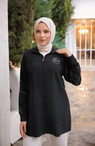 Stone Detail Zippered Tunic 71245-04 Black 71245-04