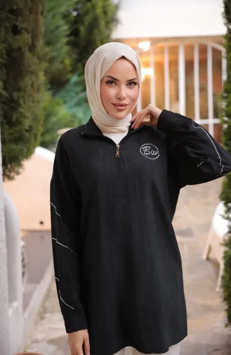 Stone Detail Zippered Tunic 71245-04 Black 71245-04