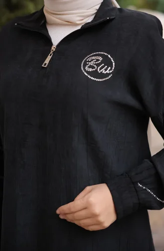 Stone Detail Zippered Tunic 71245-04 Black 71245-04