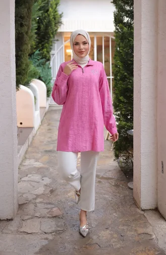 Tunique Zippée à Détails En Pierre 71245-05 Fuchsia 71245-05