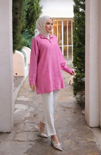 Tunique Zippée à Détails En Pierre 71245-05 Fuchsia 71245-05