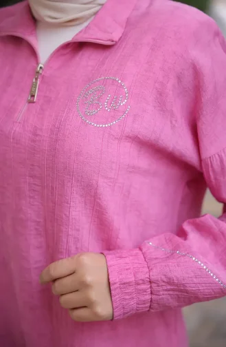 Tunique Zippée à Détails En Pierre 71245-05 Fuchsia 71245-05