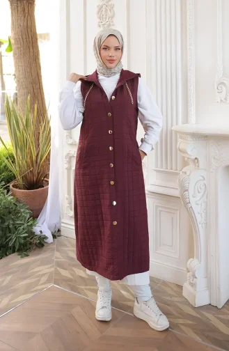 Gilet Matelassé Boutonné Avec Détail Chaîne 71195-02 Bordeaux 71195-02