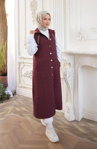 Gilet Matelassé Boutonné Avec Détail Chaîne 71195-02 Bordeaux 71195-02