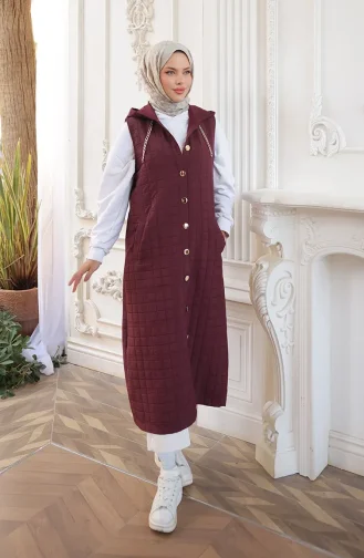 Gilet Matelassé Boutonné Avec Détail Chaîne 71195-02 Bordeaux 71195-02
