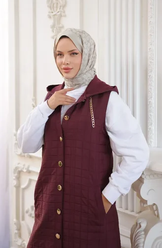 Gilet Matelassé Boutonné Avec Détail Chaîne 71195-02 Bordeaux 71195-02