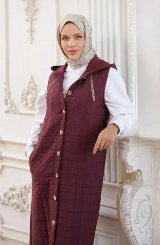 Gilet Matelassé Boutonné Avec Détail Chaîne 71195-02 Bordeaux 71195-02