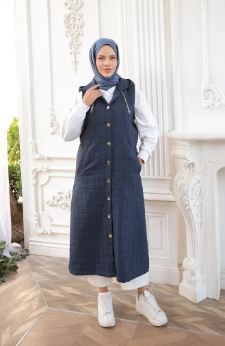 Gilet Matelassé Boutonné Avec Détail Chaîne 71195-05 Bleu Marine 71195-05
