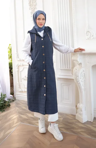 Gilet Matelassé Boutonné Avec Détail Chaîne 71195-05 Bleu Marine 71195-05