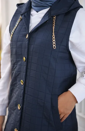 Gilet Matelassé Boutonné Avec Détail Chaîne 71195-05 Bleu Marine 71195-05
