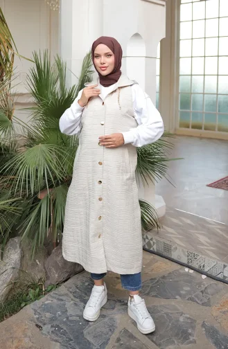 Gesteppte Geknöpfte Weste Mit Kettendetail 71195-06 Beige 71195-06