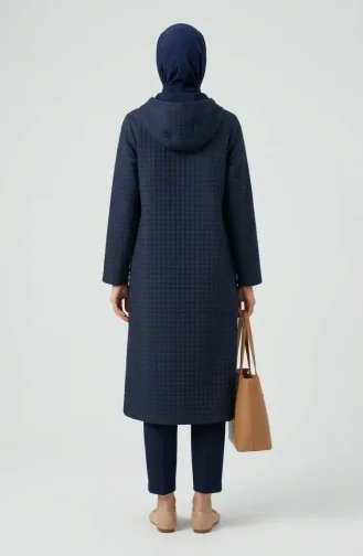 Hooded Quilted Coat With Chain Detail 12036-01 Navy Blue 12036-01