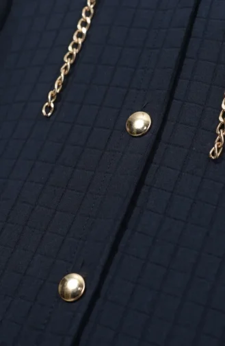Hooded Quilted Coat With Chain Detail 12036-01 Navy Blue 12036-01