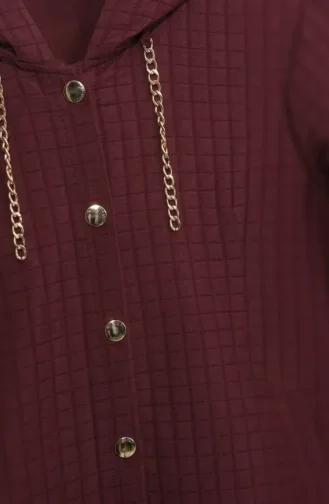 Hooded Quilted Coat With Chain Detail 12036-02 Burgundy 12036-02