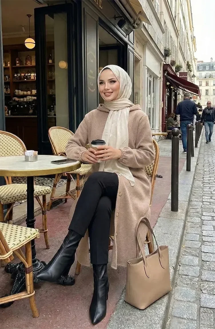 معطف كشمير بغطاء رأس وأزرار أمامية 0188-03 من فرو المنك 0188-03