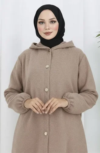 معطف كشمير بغطاء رأس وأزرار أمامية 0188-03 من فرو المنك 0188-03