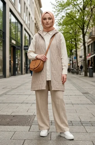 Steppweste Mit Kapuze Und Reißverschluss 12037-02 Beige 12037-02