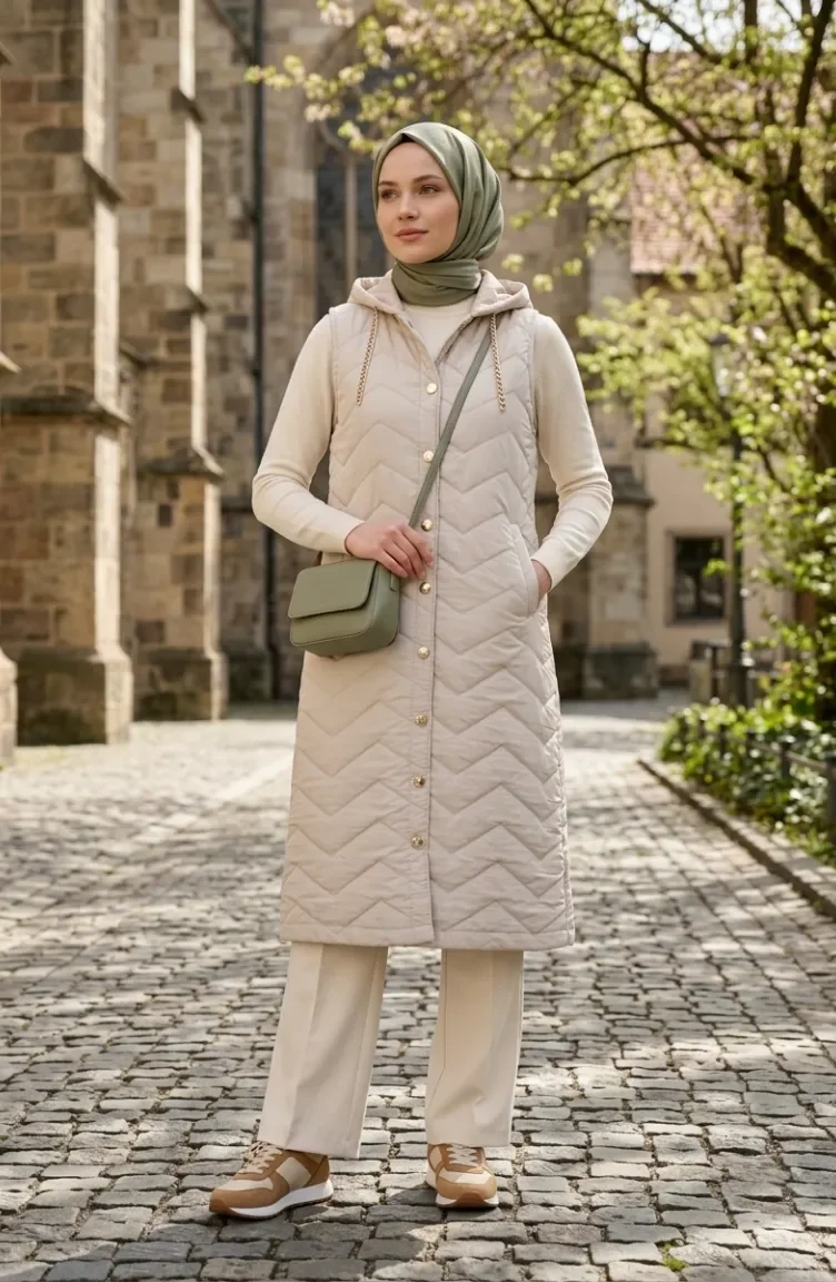 Steppweste Mit Kettendetail 71310-02 Beige 71310-02