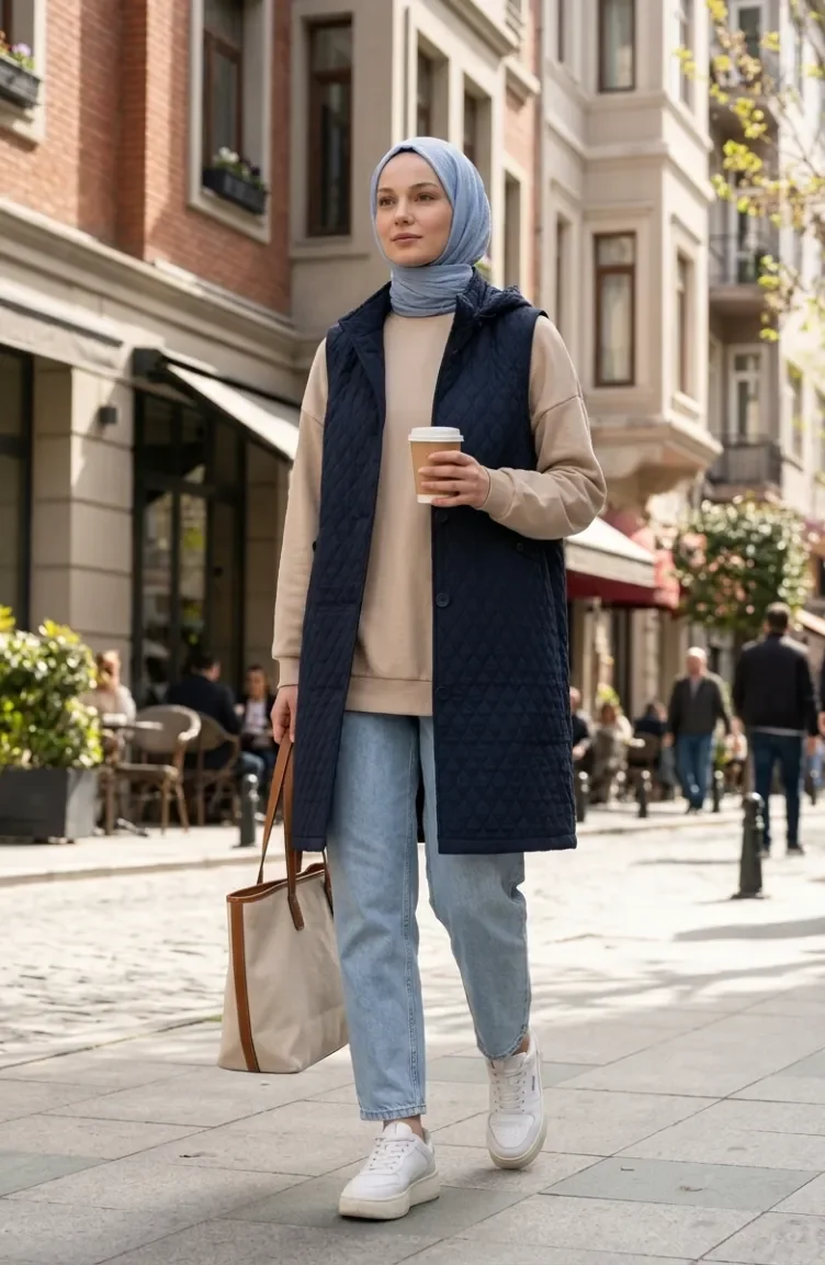 Steppweste Mit Kapuze Und Knopfleiste 71315-02 Marineblau 71315-02