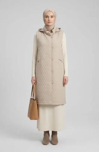 Gilet Matelassé à Capuche Boutonnée 71315-03 Beige 71315-03