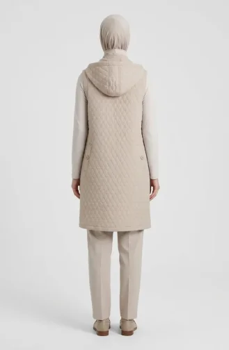Gilet Matelassé à Capuche Boutonnée 71315-03 Beige 71315-03