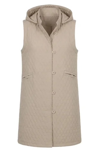 Gilet Matelassé à Capuche Boutonnée 71315-03 Beige 71315-03