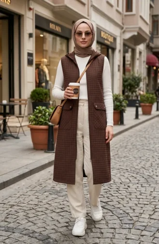 Gilet Matelassé à Capuche Et Fermeture éclair 71309-04 Marron 71309-04
