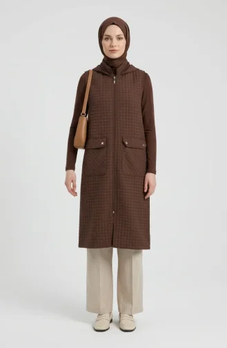 Gilet Matelassé à Capuche Et Fermeture éclair 71309-04 Marron 71309-04