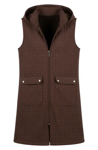 Gilet Matelassé à Capuche Et Fermeture éclair 71309-04 Marron 71309-04